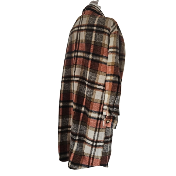 Shein Plaid Long Shacket Flannel Coat Jacket Fall Winter Casual Pre-Owned Size M - Picture 7 of 17